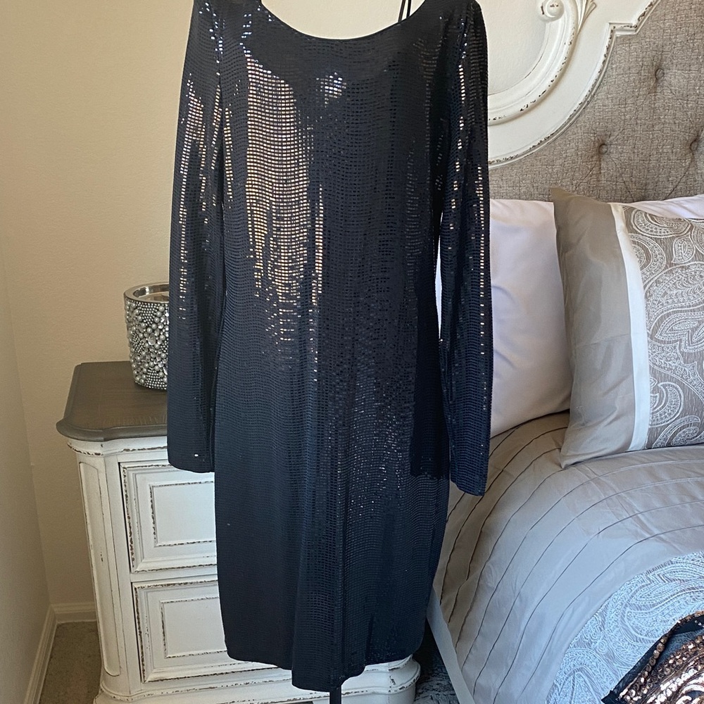 Calvin Klein Black Long Sleeve Sequin Dress